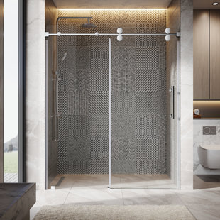 UNIKOO 56"-60" W X 72" H Single Sliding Frameless Shower Door with Upgraded 3/8" Tempered Clear Glass
