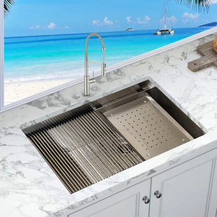 KBFmore 33 Inch Stainless Steel Workstation Kitchen Sink with Undermount Topmount Single Bowl Design