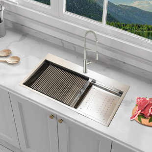 KBFmore Stainless Steel 33 Inch Workstation Kitchen Sink with Undermount Topmount Double Bowl Design