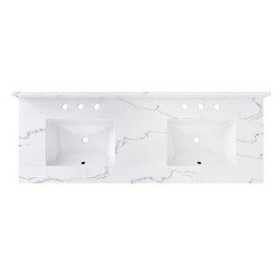 CRAFT + MAIN 61'' Quartz Double Vanity Top with Sink and 6 Faucet Holes
