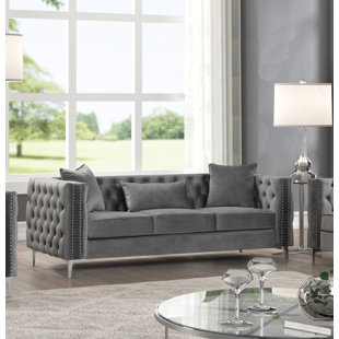 ROSDORF PARK Marvine 86" Velvet Square Arm Chesterfield Sofa