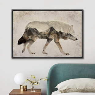 SIGNLEADER Double Exposure Wolf Dog Mountain Landscape Framed On Canvas Print