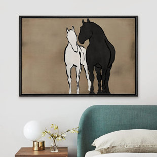 SIGNLEADER " Pastel Watercolor Black White Horses "