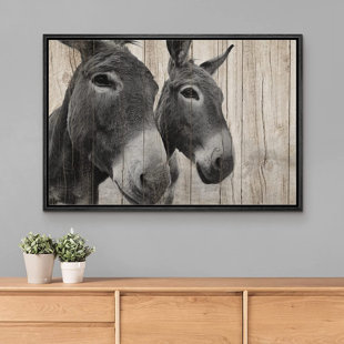 SIGNLEADER Wood Panel Countryside Farm Donkey Duo Framed On Canvas Print