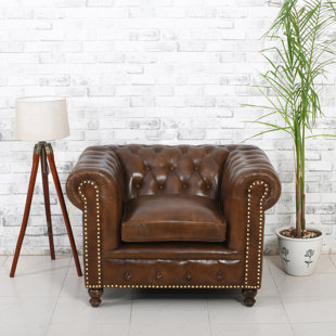 ALMA ARTTE 42.16" W Tufted Top Grain Leather Armchair