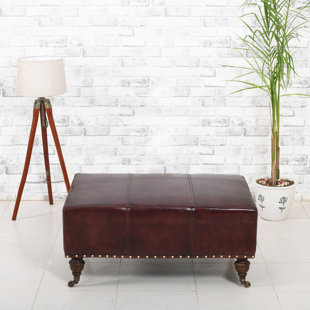 ALMA ARTTE 25'' Wide Genuine Leather Rectangle Standard Ottoman