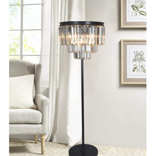 ROSDORF PARK Tarbox Industrial Crystal Clear Glass Fringe Three Tiers Luxe Floor Lamp