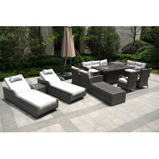DIRECT WICKER Priscila Wicker/Rattan 11 - Person Seating Group With Cushions