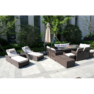 DIRECT WICKER Laurinda Wicker/Rattan 13 - Person Seating Group With Cushions