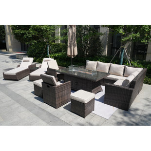 DIRECT WICKER Shyann Wicker/Rattan 12 - Person Seating Group With Cushions