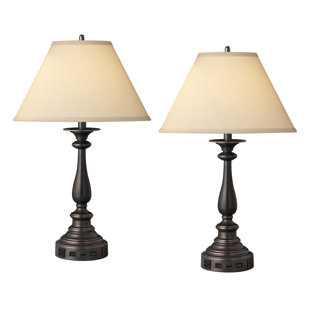 MEDALLION LIGHTING Traditional Madison Bronze Metal USB Table Lamp (Set of 2)