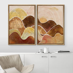 IDEA4WALL " Mid-Century Pastel Mountain Landscape " 2 - Pieces
