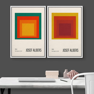 IDEA4WALL Abstract Vibrant Color Blocks " Albers Geometric Orange Green Square Blocks " 2 - Pieces