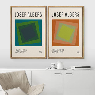 IDEA4WALL Classical Artwork " Albers Green Blue Orange Geometric Blocks " 2 - Pieces