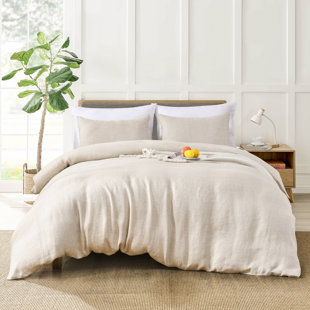 MEADOWPARK Pure Linen Herringbone Weave Duvet Cover Set
