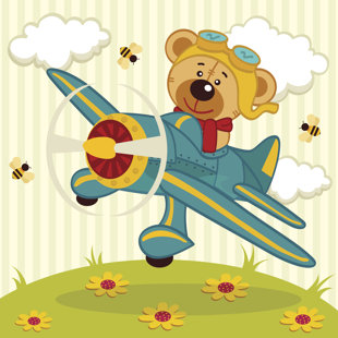 ZOOMIE KIDS Teddy Bear Pilot by Nataka - Wrapped Canvas Print