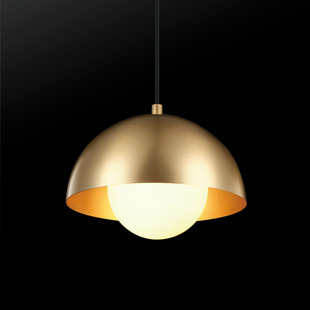 MERCER41 Raynie 1-Light Plug-In Pendant Lighting, Matte Brass, Frosted Glass Shade