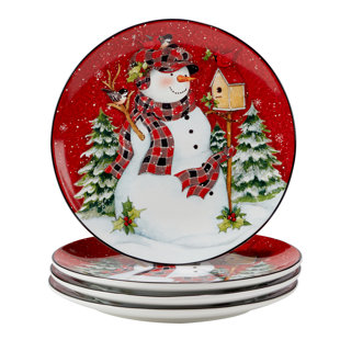 CERTIFIED INTERNATIONAL Christmas Lodge Snowman Set Of 4 Dinner Plates