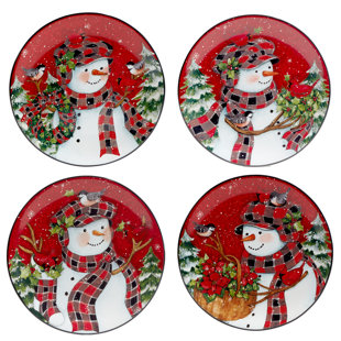 CERTIFIED INTERNATIONAL Christmas Lodge Snowman Set Of 4 Dessert Plates