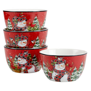 CERTIFIED INTERNATIONAL Christmas Lodge Snowman Set Of 4 Ice Cream Bowls