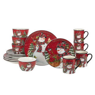 CERTIFIED INTERNATIONAL Christmas Lodge Snowman 16Pc Dinnerware Set