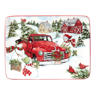 CERTIFIED INTERNATIONAL Red Truck Christmas Rectangular Platter