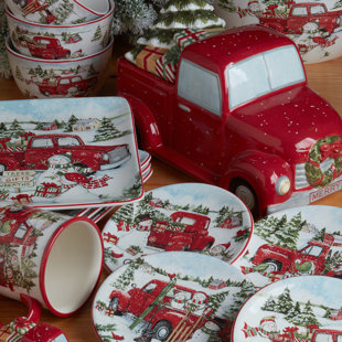 CERTIFIED INTERNATIONAL Red Truck Christmas 3-D Cookie Jar
