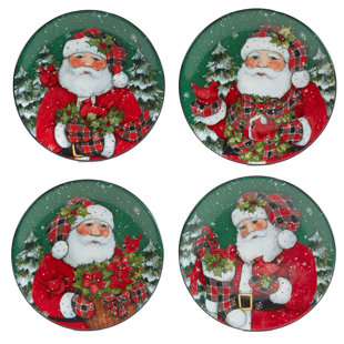 CERTIFIED INTERNATIONAL Christmas Lodge Santa Set Of 4 Dessert Plates