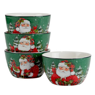 CERTIFIED INTERNATIONAL Christmas Lodge Santa Set Of 4 Ice Cream Bowls