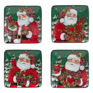 CERTIFIED INTERNATIONAL Christmas Lodge Santa Set Of 4 Canape Plates