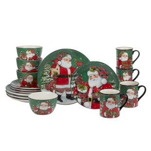 CERTIFIED INTERNATIONAL Christmas Lodge Santa 16pc Dinnerware Set