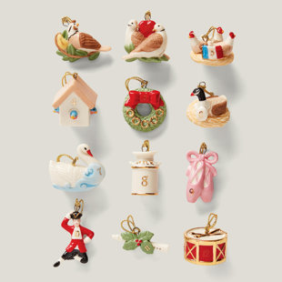 LENOX 12 Piece Christmas Memories Hanging Figurine Ornament Set