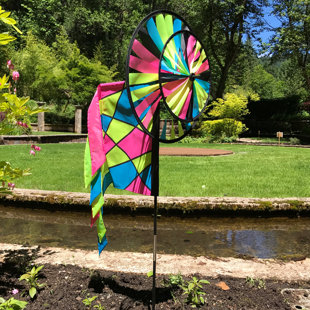 IN THE BREEZE Neon Colorblock Spinner Wheels with Garden Flag & Tails