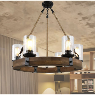 WILLISTON FORGE Ardijan 6 - Light Wood Wagon Wheel Chandelier