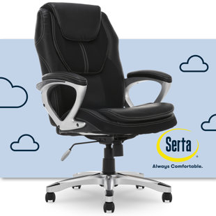 Serta Amplify Executive Office Chair with Padded Arms and Lumbar Support, Faux Leather and Mesh