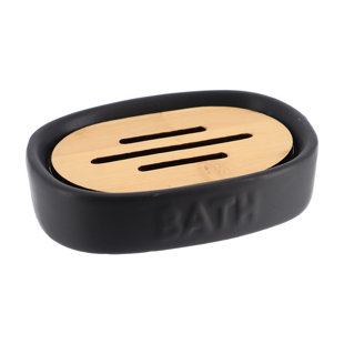 EVIDECO Bath D Dolomite Soap Dish Cup Dispenser with Bamboo Tray