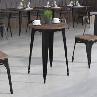 WILLISTON FORGE Dorset 30" Round Metal Indoor Table with Rustic Wood Top