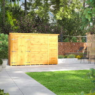 POWERSHEDS 131 cm x 312 cm Gartenhaus ohne Fenster mit Doppeltür und Pultdach aus Nut- und Feder Vollholz