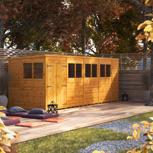 POWERSHEDS 191 cm x 550 cm Gartenhaus mit Doppeltür und Pultdach aus Nut- und Feder Vollholz