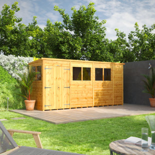 POWERSHEDS 131 cm x 431 cm Gartenhaus mit Doppeltür und Pultdach aus Nut- und Feder Vollholz