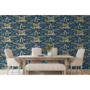 BAY ISLE HOME™ Harrison Howard Night In India Toile 18' L x 20.5" W Peel and Stick Wallpaper Roll