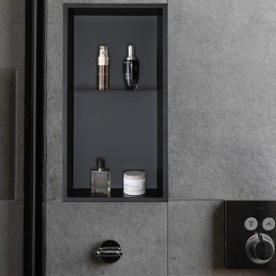 DECOMUST 24"W x 12"H Inner Stainless Steel Recessed Matte Black Rectangular Shower Niche with Shelf 18 Gauge