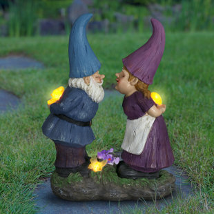 Exhart Solar Good Time Smooching Gnomes Garden Statue, 15 by 14 Inches
