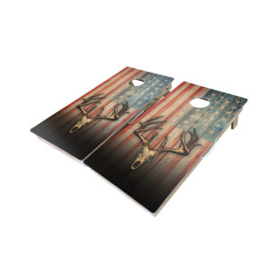 WEST GEORGIA CORNHOLE 2' x 4' American Flag Deer Skull Cornhole Board