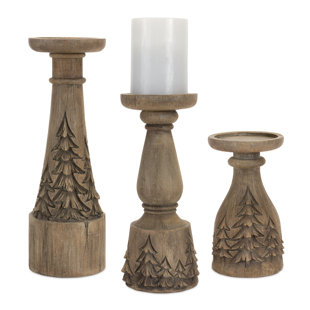 LOVE HAPPY CREATIONS LLC Candle Holder (Set of 3) 7.25"H, 10"H, 12.25"H Resin