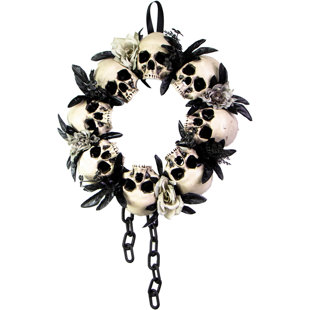 Haunted Hill Farm 15.7 In. Skulls and Chains Wreath, Door or Wall Halloween Decorations