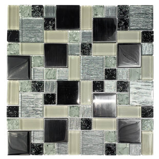 SYMPLE STUFF Palmerton Ice-Crackle Versailles Random Sized Straight Edge Glass/Metal Mosaic Tile