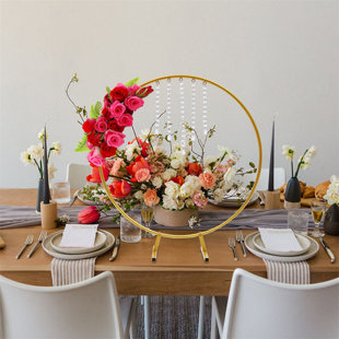 FUNTEN Round Wedding Table Top Backdrops & Signs with Crystal Chains (Set of 10)