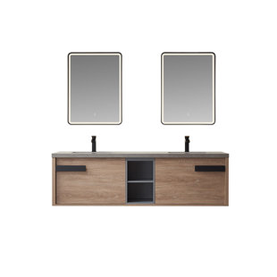 VINNOVA 72" Wall-Mounted Double Bathroom Vanity Set with Mirror