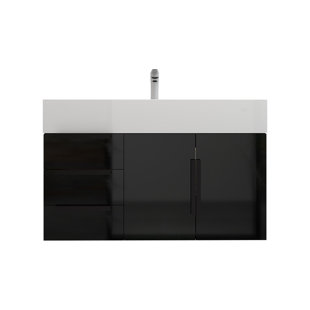 JADE BATH Jessica 36'''' Wall-Mounted Single Bathroom Vanity / Base Finish: Gloss Black